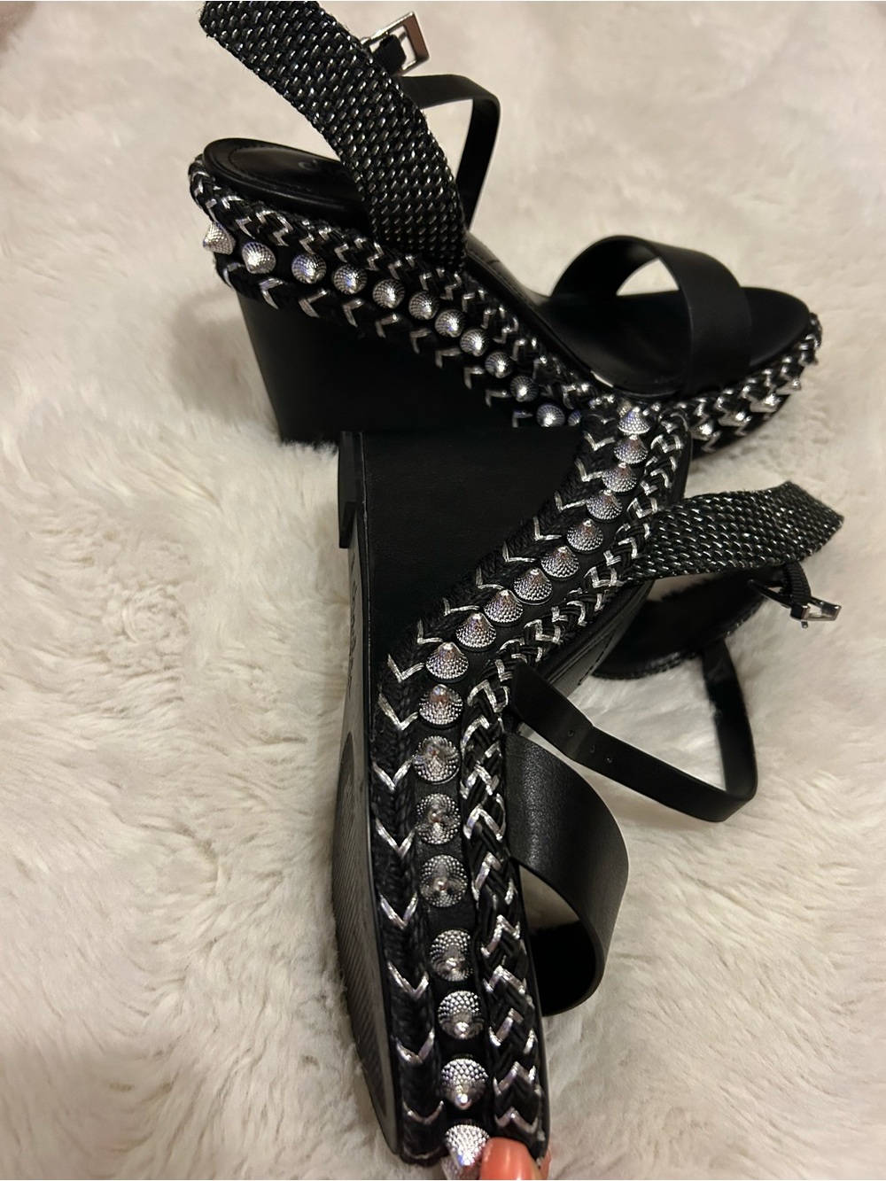Charles By Charles David Black Wedge Sandals with Silver Accents - Picture 5 of 6